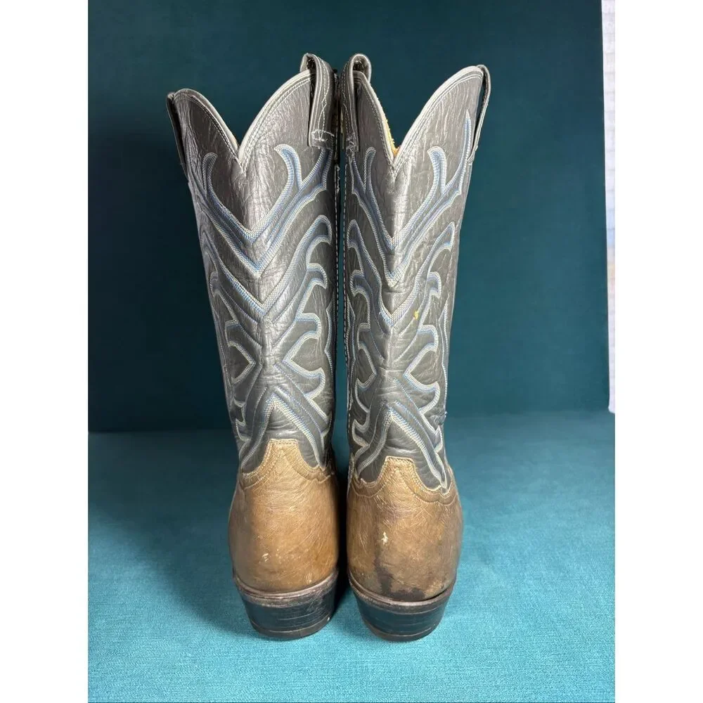 Tony Lama Western Cowboy Boots Men’s Size 11.5 Brown Textured Leather Gray Shaft